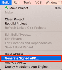 Build > Generated Signed APK